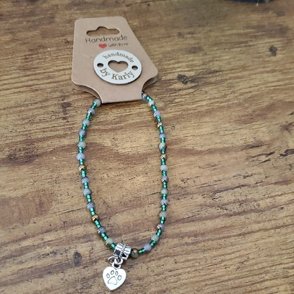kdesigns Jewelry - Turquoise and Gold Bracelet With Heart My Dog And A Paw.